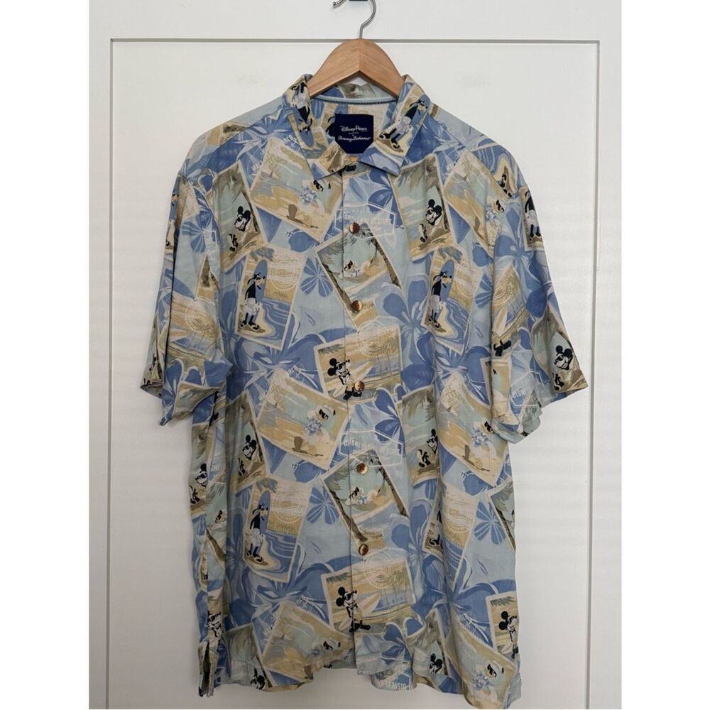 Tommy Bahama Disney Parks Shirt Men Sz L Blue Short Sleeve Hawaiian Mickey Mouse